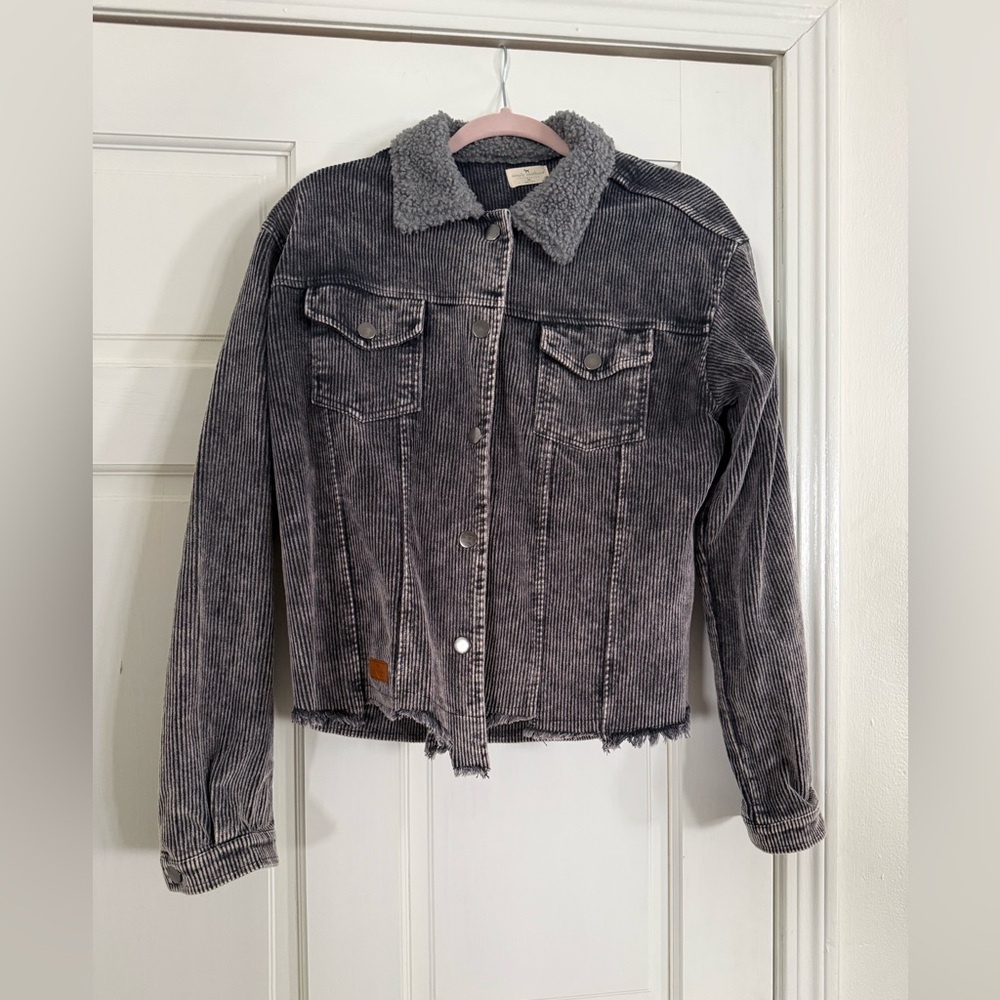 Simply Southern Black Corduroy Jacket with Sherpa Collar